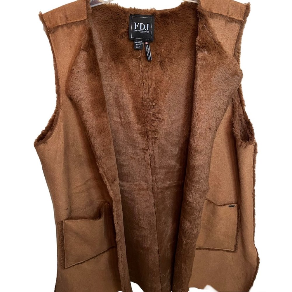 FDJ French Dressing Jeans Knee-Length Faux Suade Vest w/ Faux Fur Lining